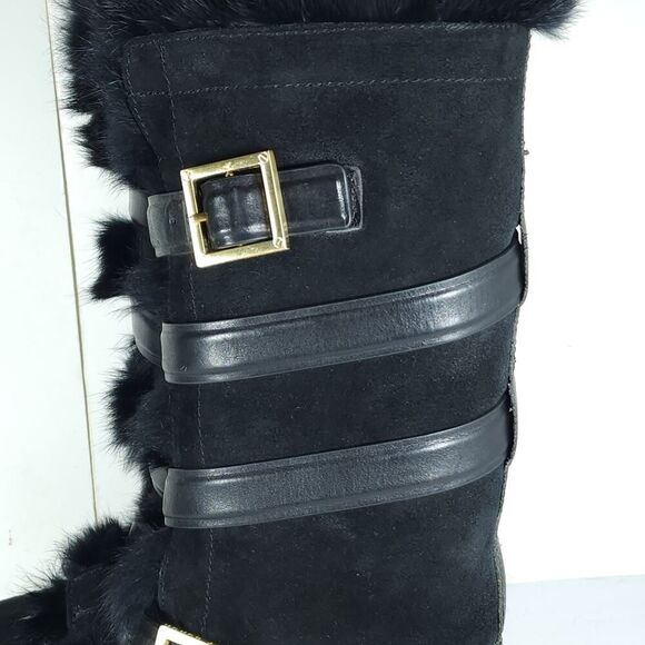 Tory Burch Women's Jaden US8 Black Rabbit Fur Lined Leather Suede Winter Boots - Picture 15 of 16